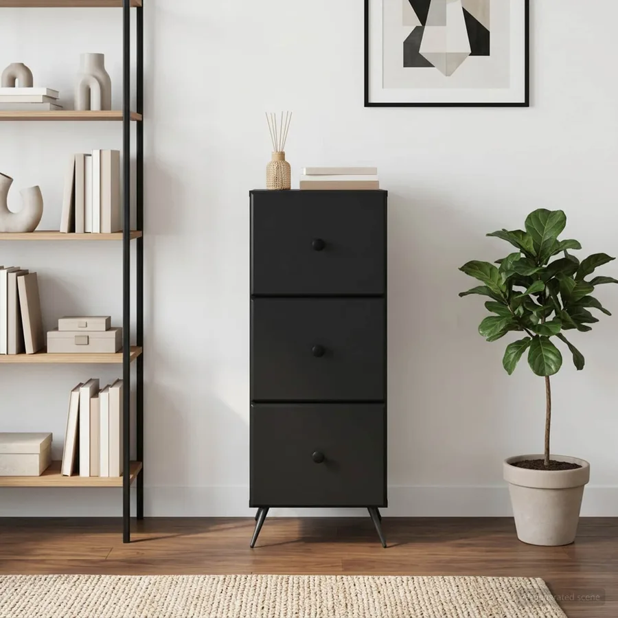 Armoire à tiroirs Noir 33 x 34,5 x 90 cm Bois d'ingénierie - 4