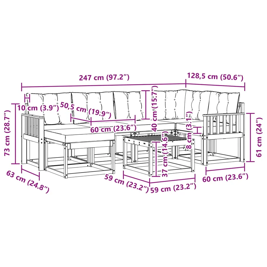 Ensemble de canapés d'extérieur 7 pcs Naturel et Beige - 12