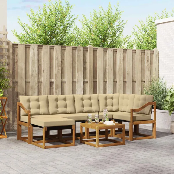 Ensemble de canapés d'extérieur 7 pcs Naturel et Beige