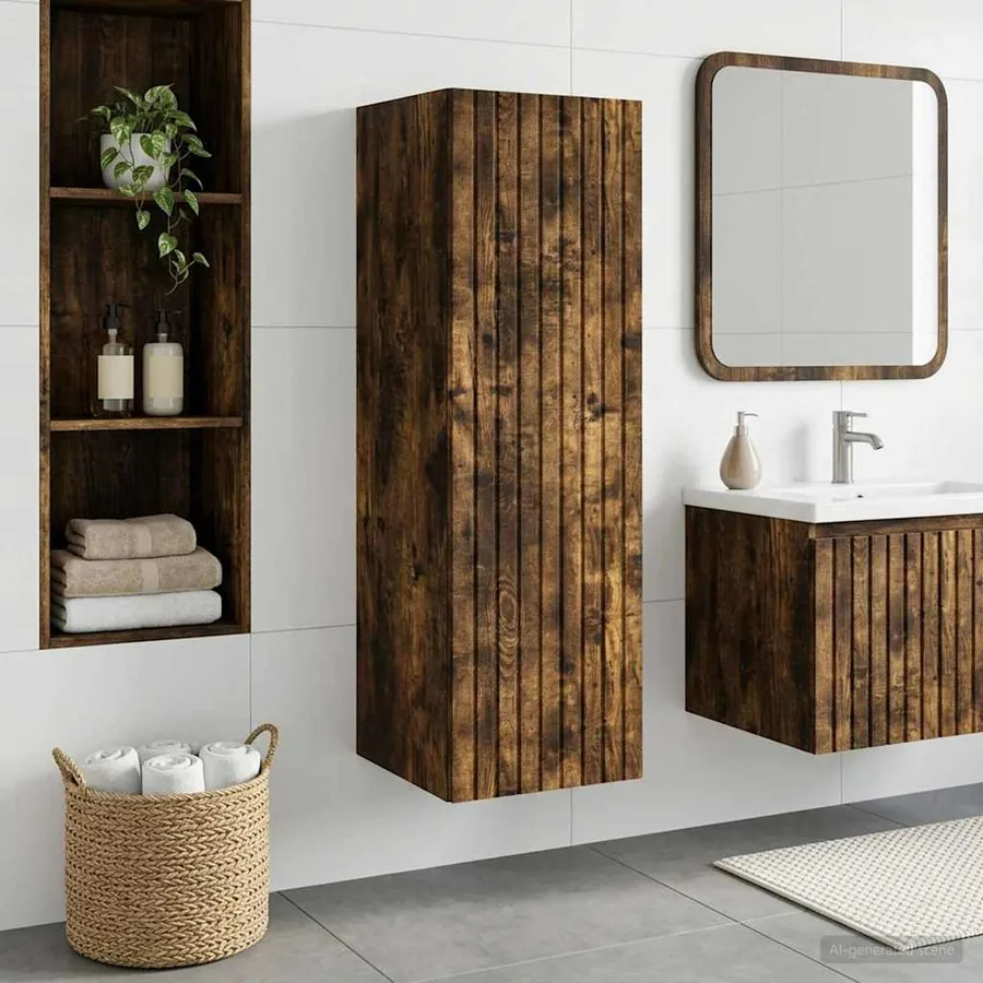 Cabinet de Salle de Bain Mural Chêne fumé 33 x 34,5 x 60 cm