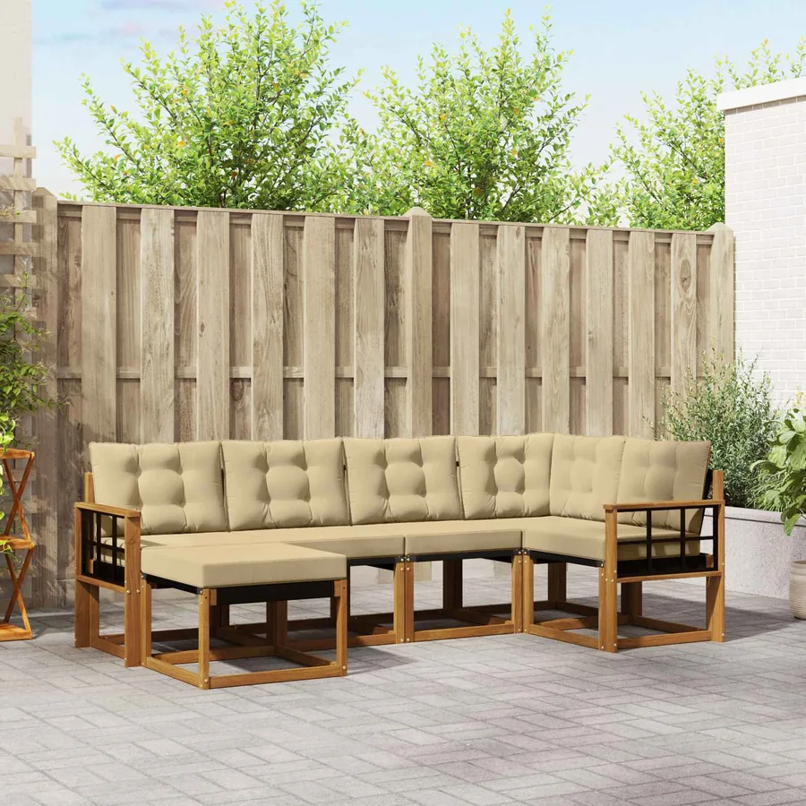 Ensemble de canapés d'extérieur 6 pcs Naturel et Beige