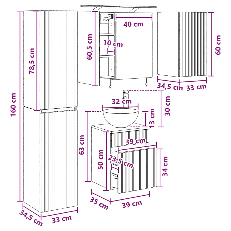 Ensemble d'armoire de salle de bain 5 pcs Chêne fumé - 16