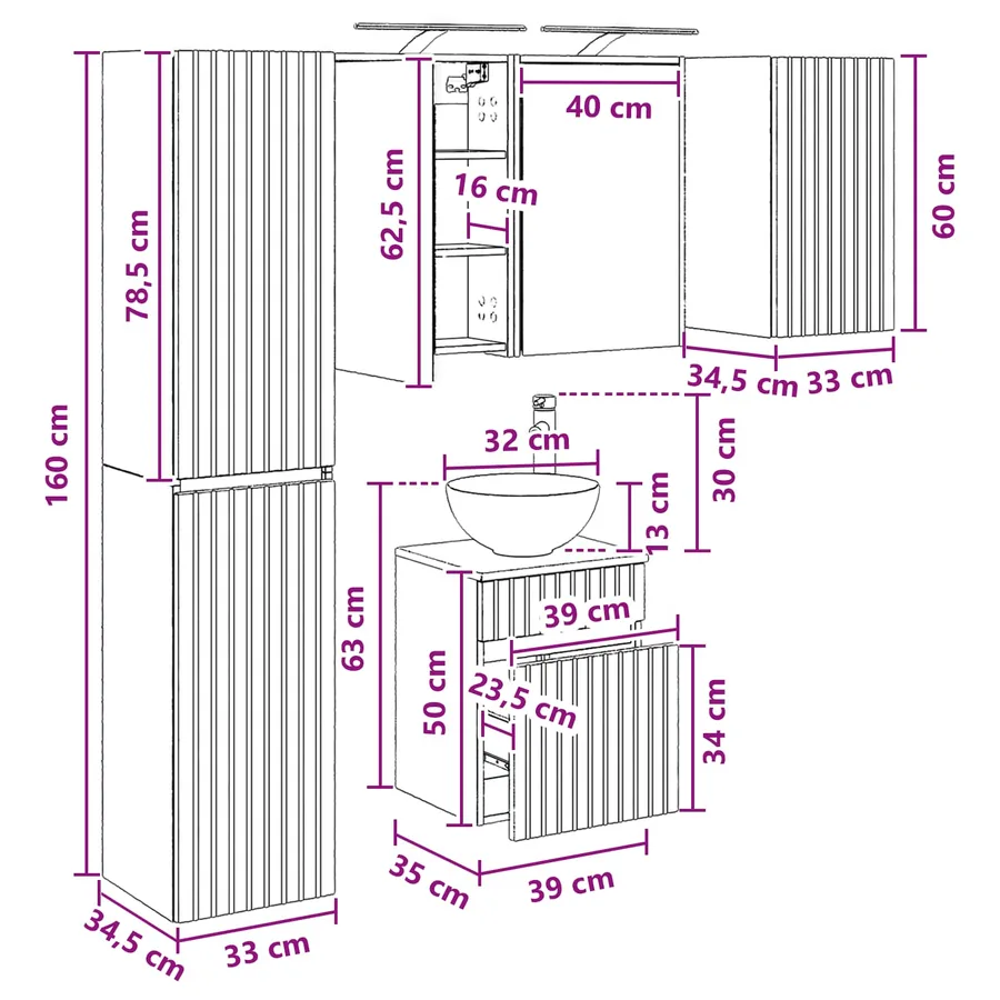 Ensemble d'armoire de salle de bain 5 pcs Chêne fumé - 15