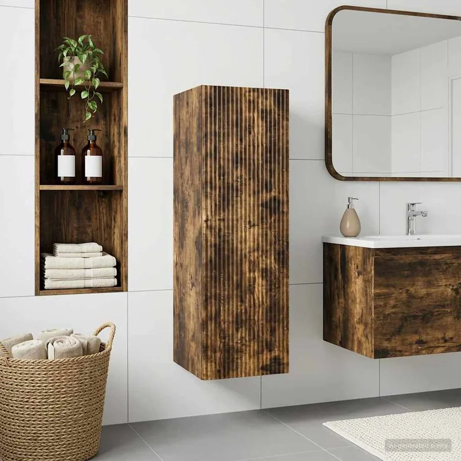 Cabinet de Salle de Bain Mural Chêne fumé 33 x 34,5 x 60 cm