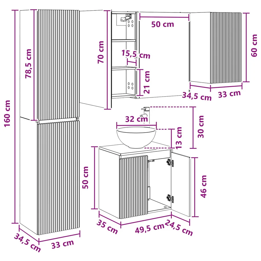 Ensemble d'armoire de salle de bain 5 pcs Chêne fumé - 15
