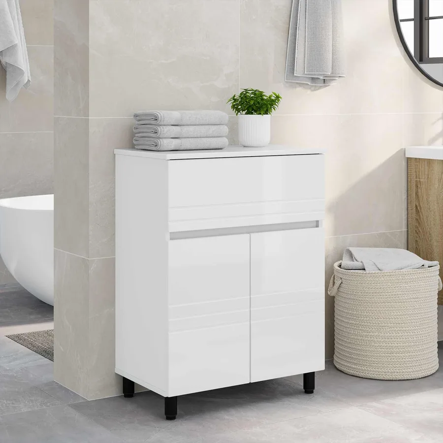 Unité de vanité de salle de bain Blanc brillant 60 x 35 x 80 cm