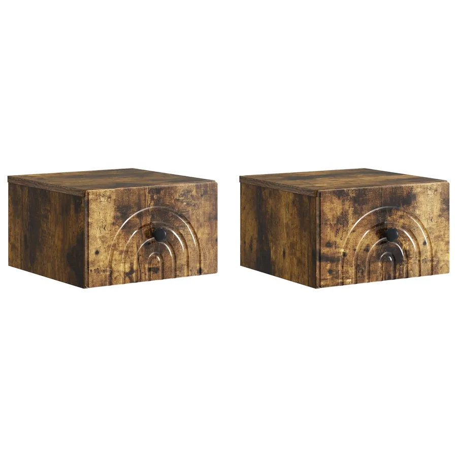 Cabinet de chevet mural 2 pcs Chêne fumé 33 x 34,5 x 20 cm - 2