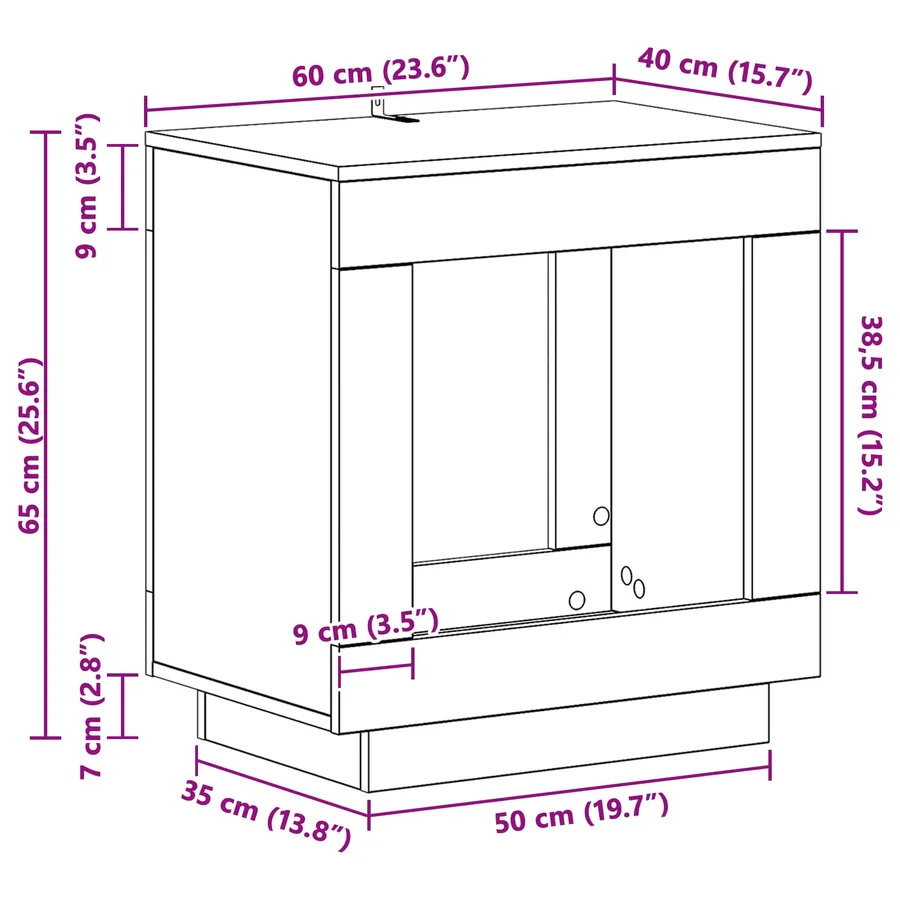 Table d'appoint Chêne fumé 60 x 40 x 65 cm Bois d'ingénierie - 8
