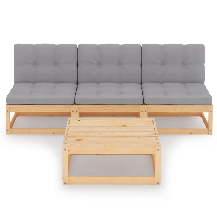 Salon de jardin 4 pcs avec coussins Bois de pin massif - 2