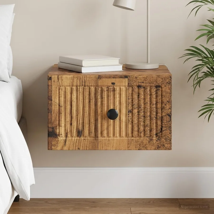 Cabinet de chevet mural Bois ancien 33 x 34,5 x 20 cm