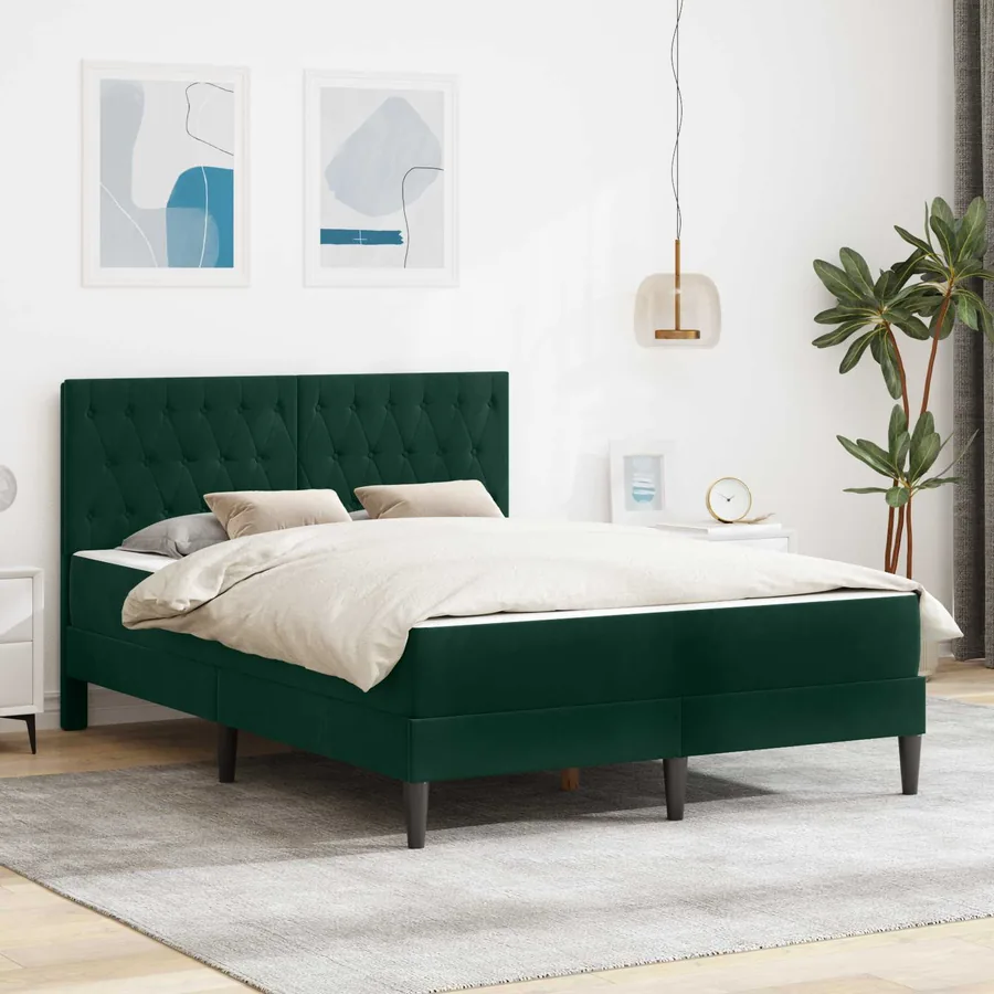 Cadre de lit avec matelas Vert foncé 120 x 200 cm Velours