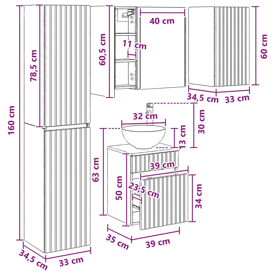 Ensemble d'armoire de salle de bain 5 pcs Chêne Sonoma - 16