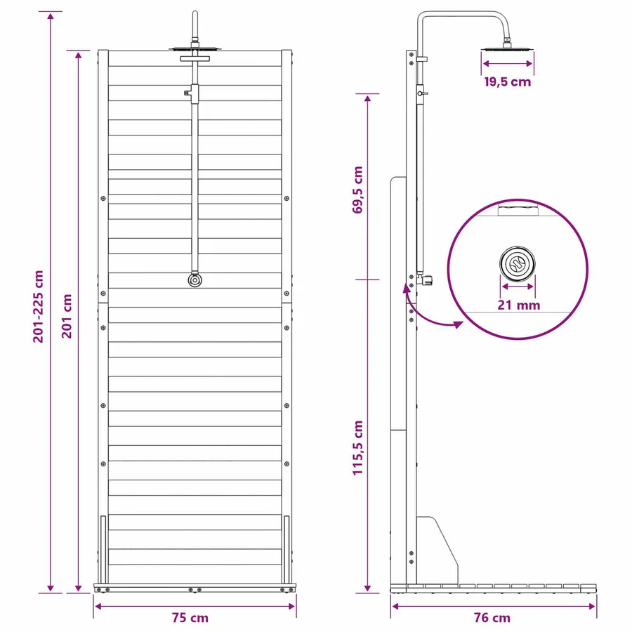 Douche d'extérieur 225 cm Naturel - 11