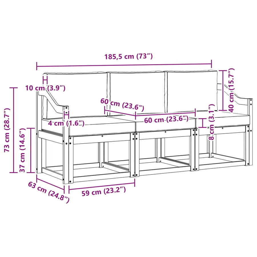 Ensemble de canapés d'extérieur 3 pcs Naturel et Anthracite - 8