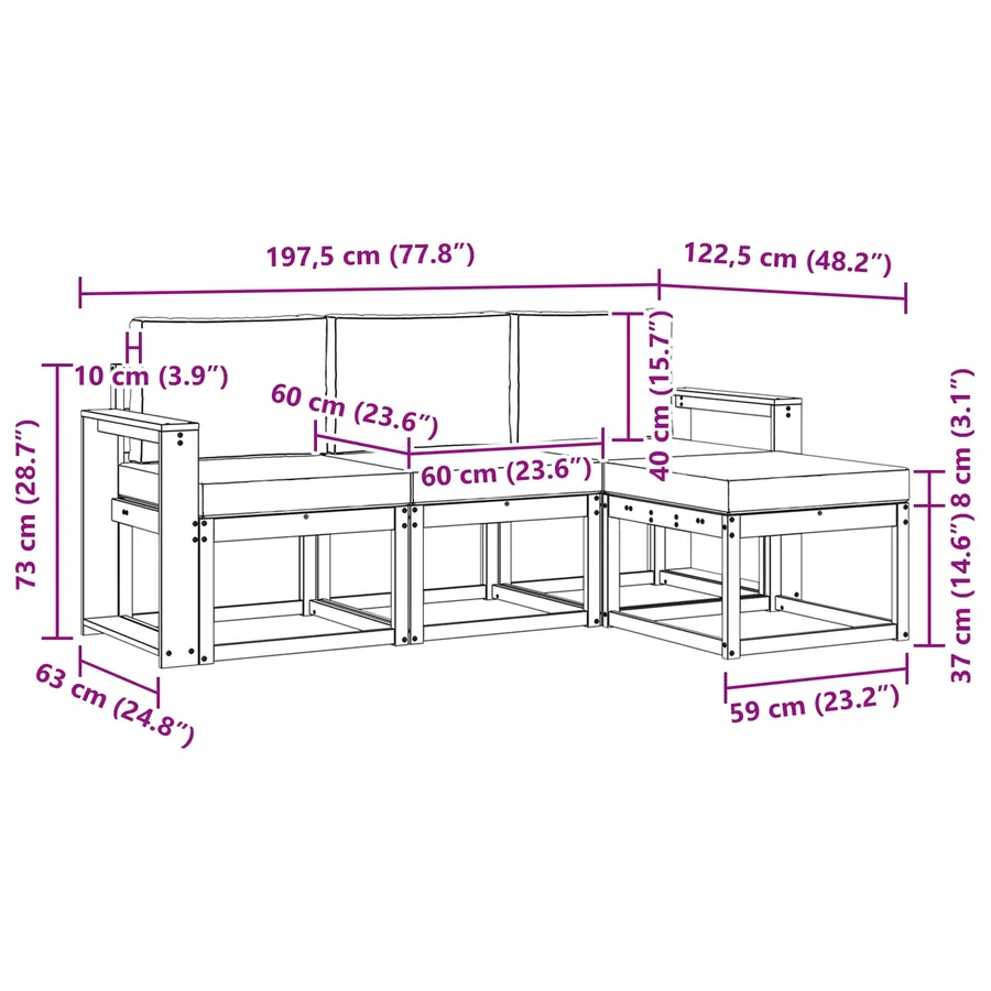 Ensemble de canapés d'extérieur 4 pcs Naturel et Anthracite - 8