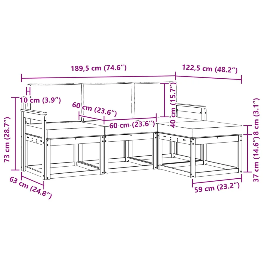 Ensemble de canapés d'extérieur 4 pcs Naturel et Anthracite - 8