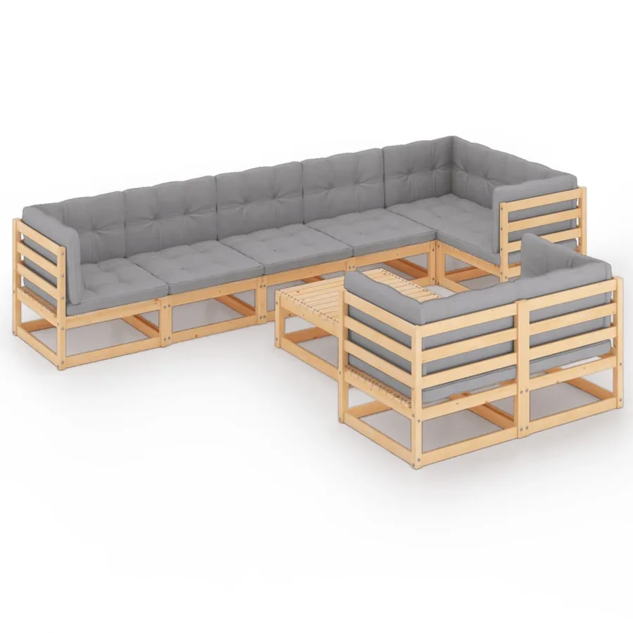 Salon de jardin 9 pcs avec coussins Bois de pin massif - 2