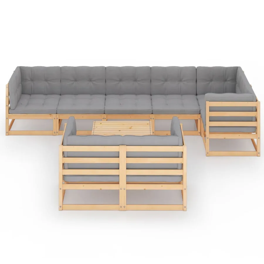 Salon de jardin 9 pcs avec coussins Bois de pin massif - 3
