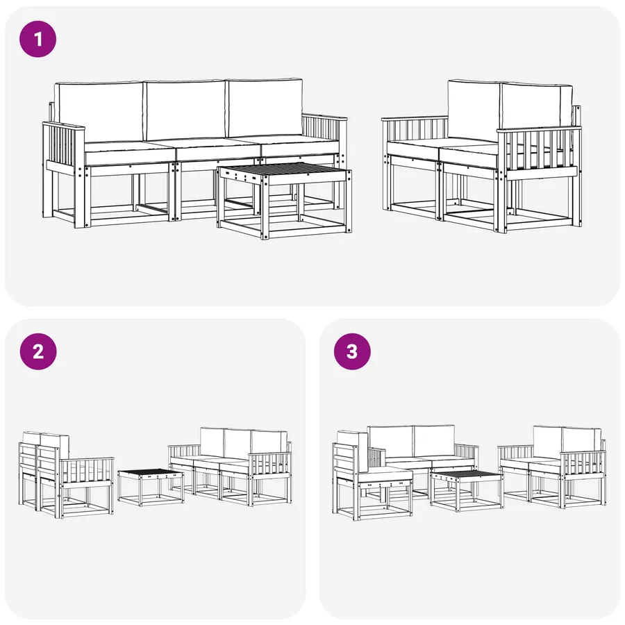 Ensemble de canapés d'extérieur 6 pcs Naturel et Anthracite - 7
