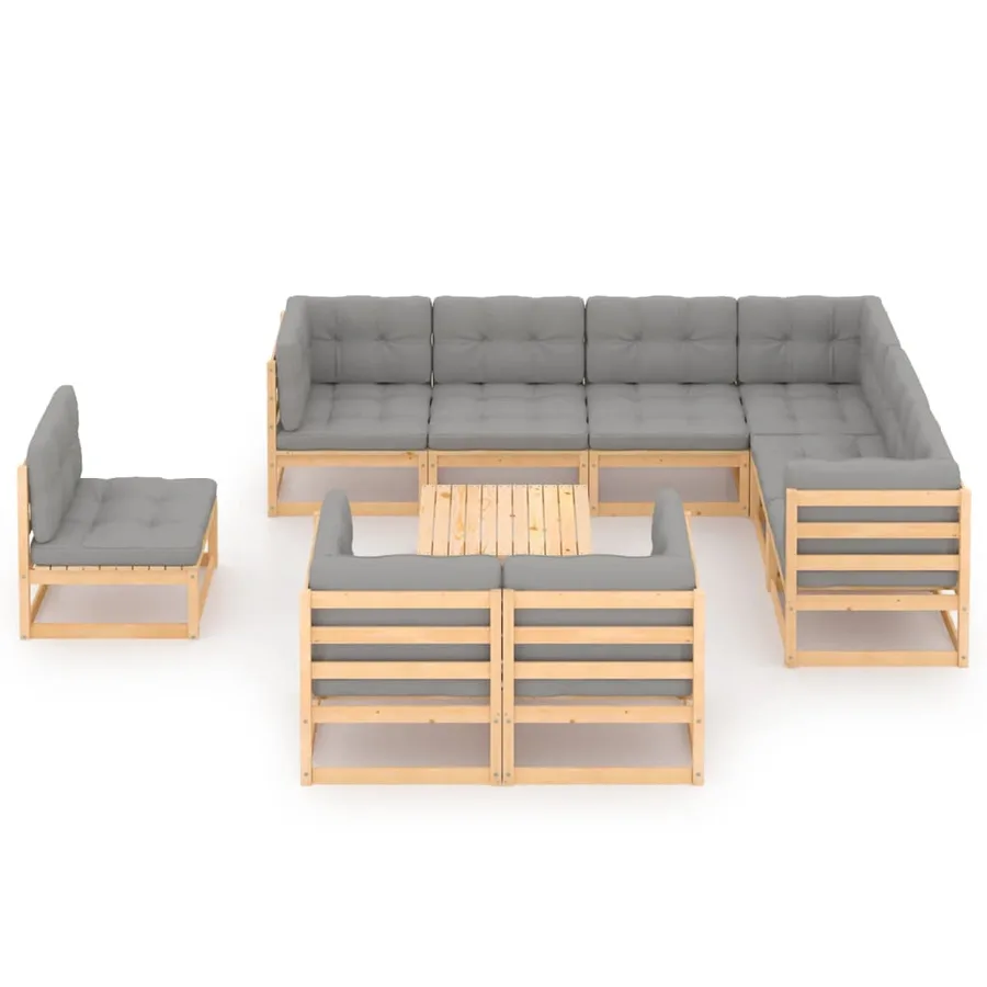 Salon de jardin 10 pcs avec coussins Bois de pin massif - 2