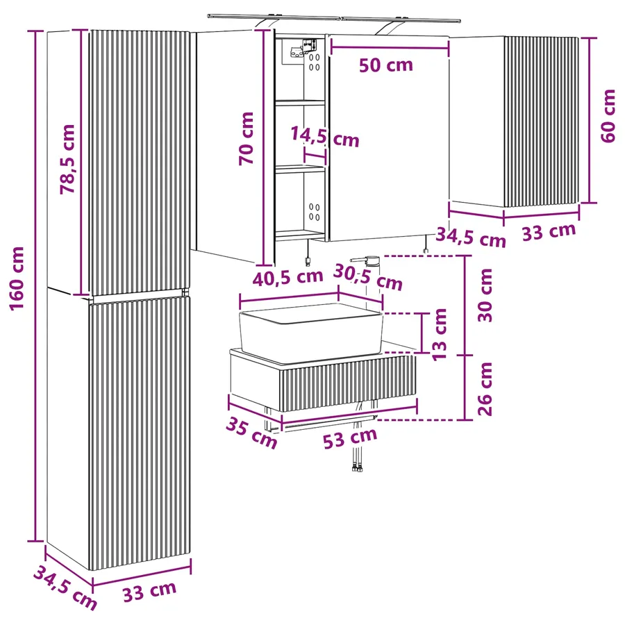 Ensemble de mobilier de salle de bain 5 pcs Sonoma gris - 15