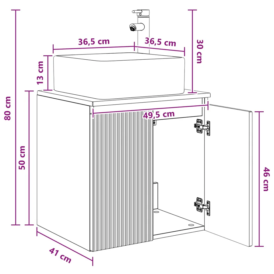 Vanité de lavabo mural Chêne artisanal 49,5 x 41 x 63 cm - 10