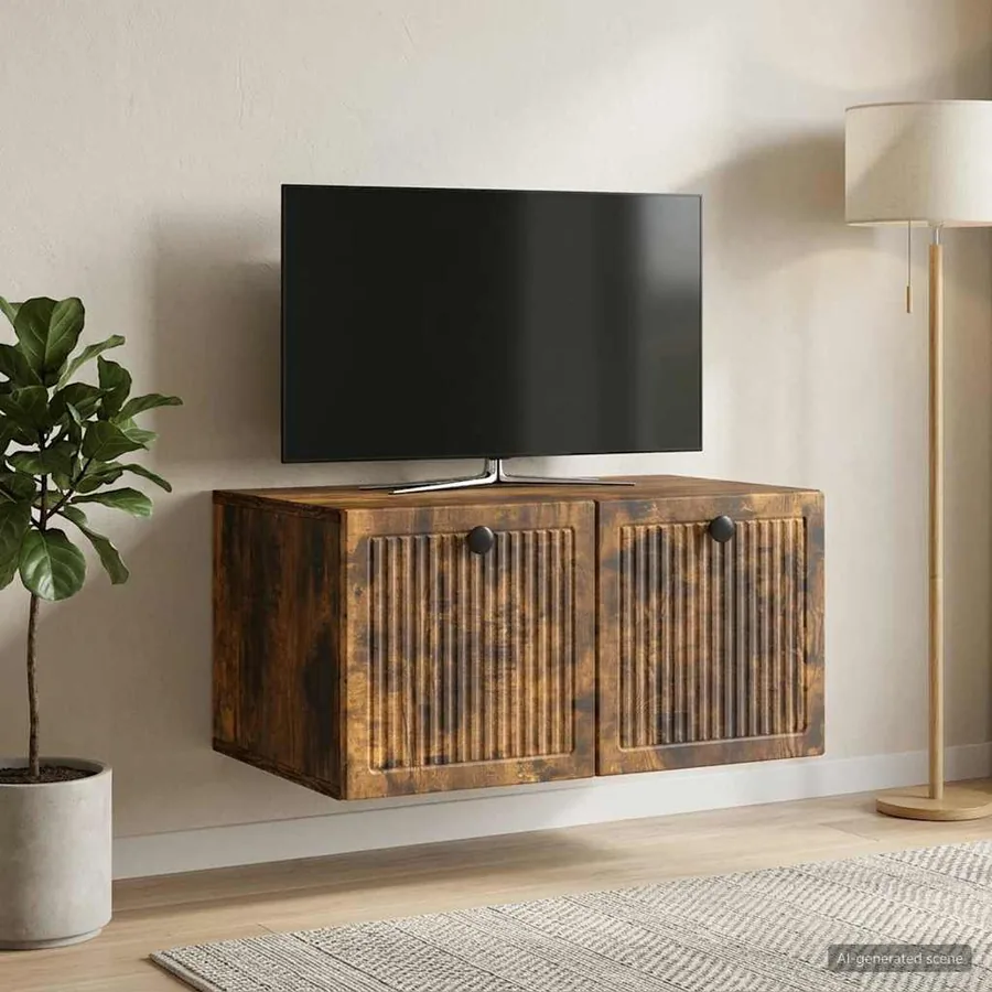 Meuble TV mural Chêne fumé 59,5 x 41 x 30 cm Bois d'ingénierie