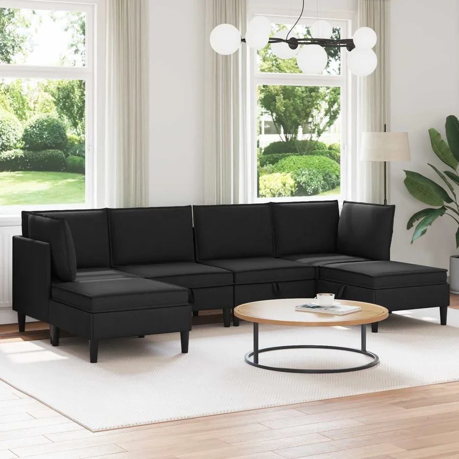 Ensemble de meubles pour le salon 6 pcs Noir Tissu