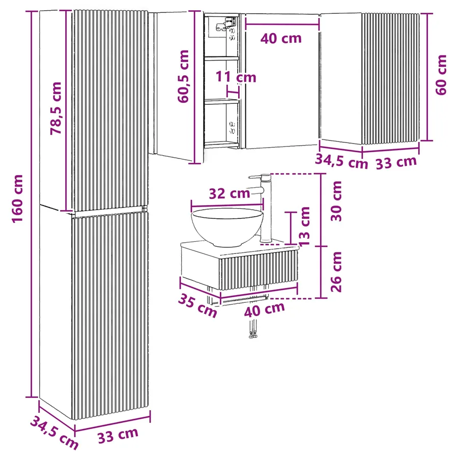 Ensemble de mobilier de salle de bain 5 pcs Bois ancien - 15