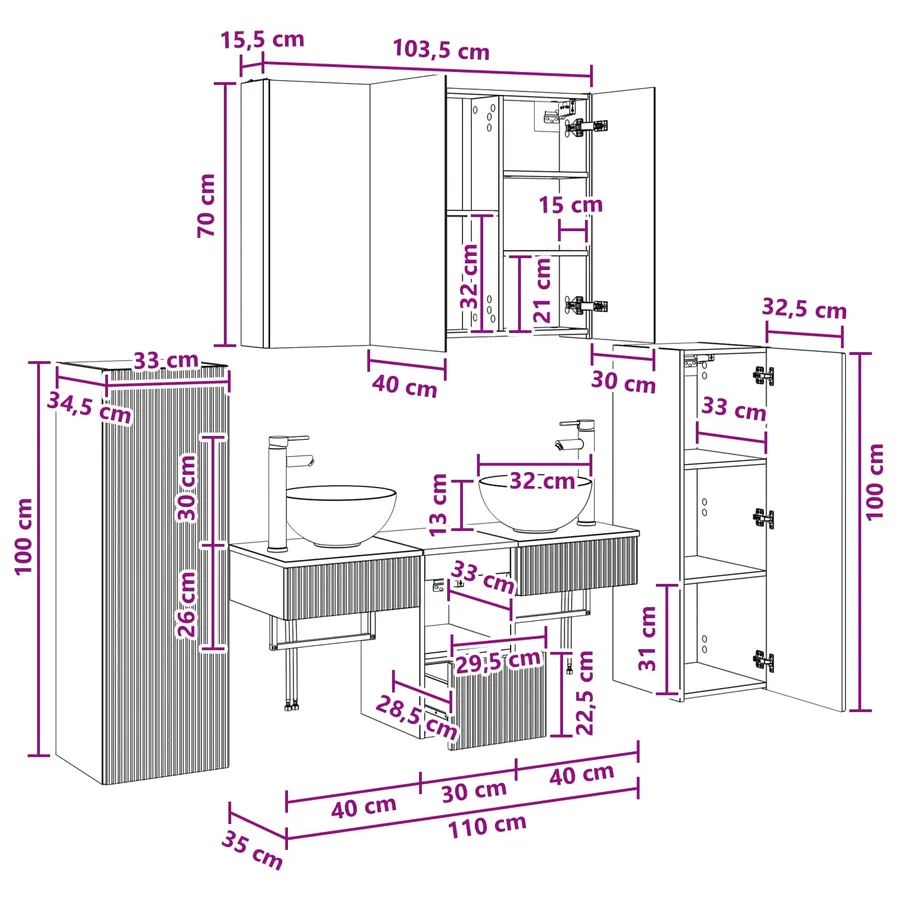 Ensemble de mobilier de salle de bain 6 pcs Bois ancien - 16