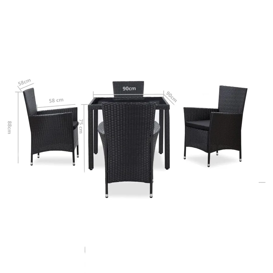 Ensemble à manger d'extérieur 5 pcs Résine tressée Noir - 10