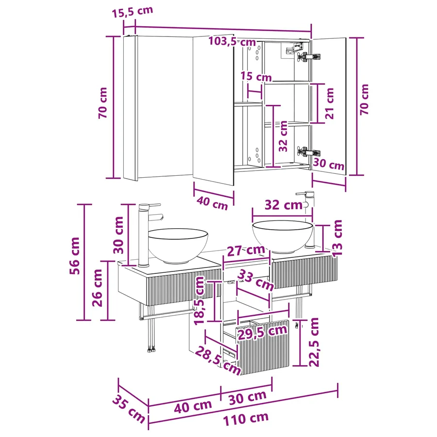 Ensemble d'armoire de salle de bain 4 pcs Chêne fumé - 14