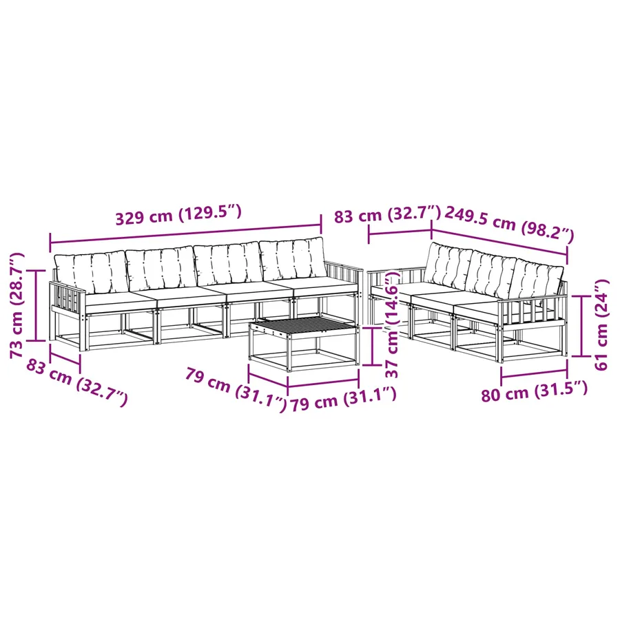 Ensemble de canapés d'extérieur 8 pcs Naturel et Beige - 12