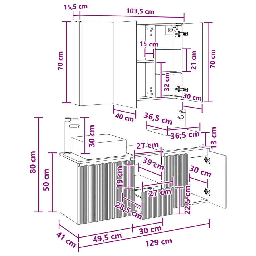 Ensemble d'armoire de salle de bain 4 pcs Sonoma gris - 14