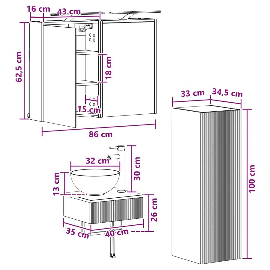 Ensemble d'armoire de salle de bain 4 pcs Sonoma gris - 12