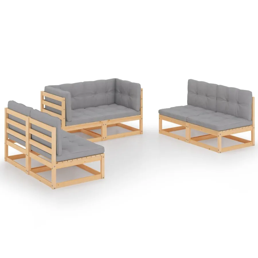 Salon de jardin 6 pcs avec coussins Bois de pin massif - 2