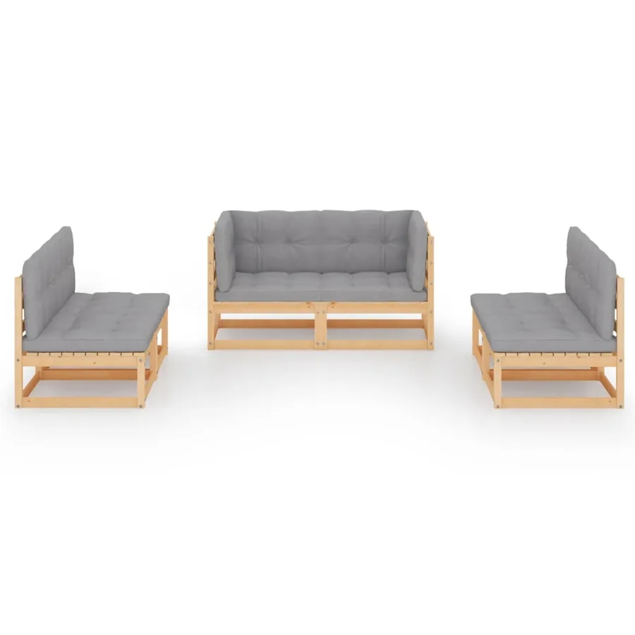 Salon de jardin 6 pcs avec coussins Bois de pin massif - 3
