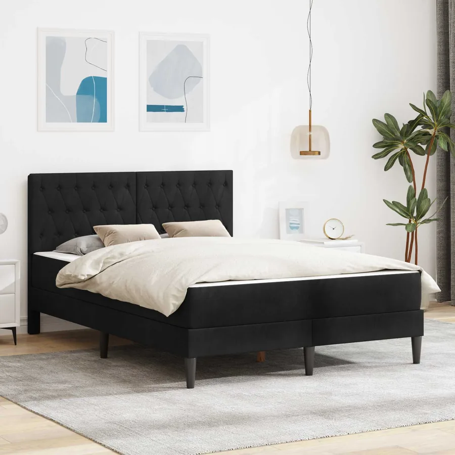 Cadre de lit avec matelas Noir 140 x 190 cm Velours