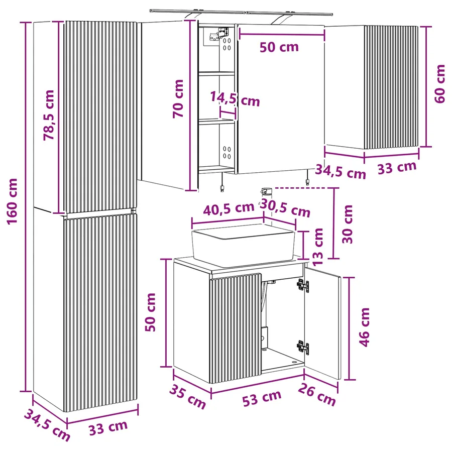 Ensemble d'armoire de salle de bain 5 pcs Chêne Sonoma - 15