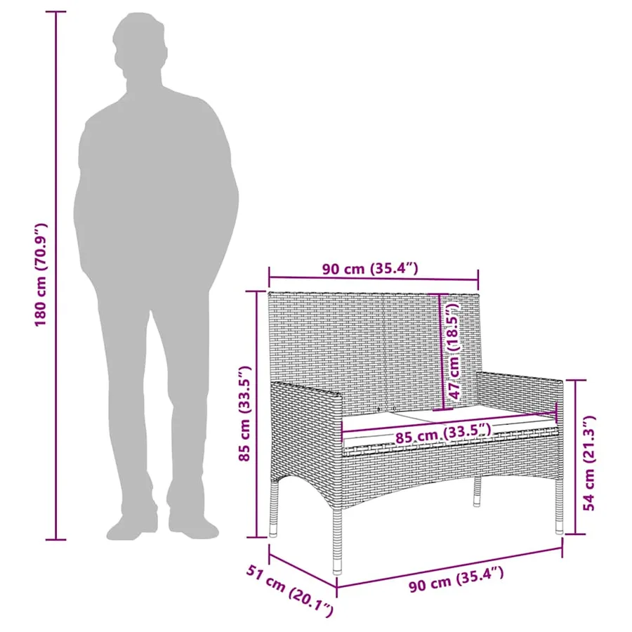 Banc de jardin à 2 places avec coussins Marron Résine tressée - 9