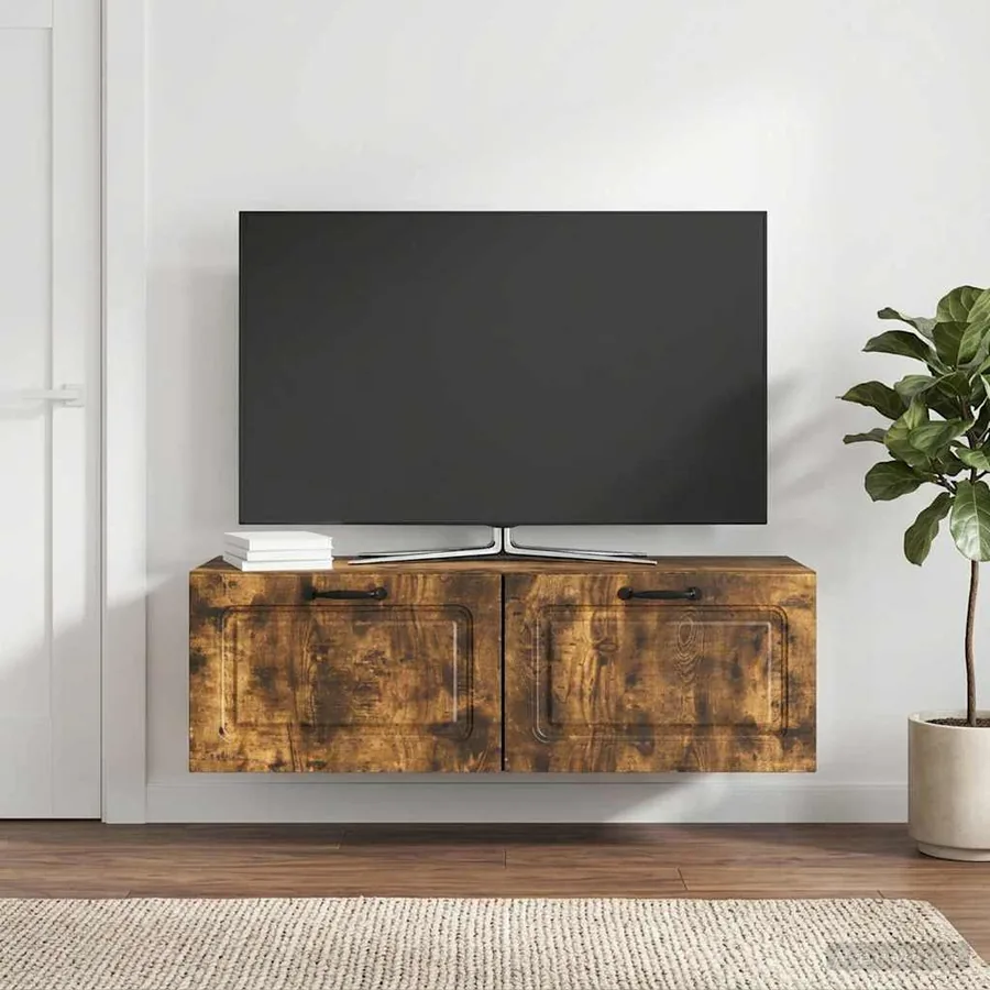 Meuble TV mural Chêne fumé 98 x 31 x 30 cm Bois d'ingénierie