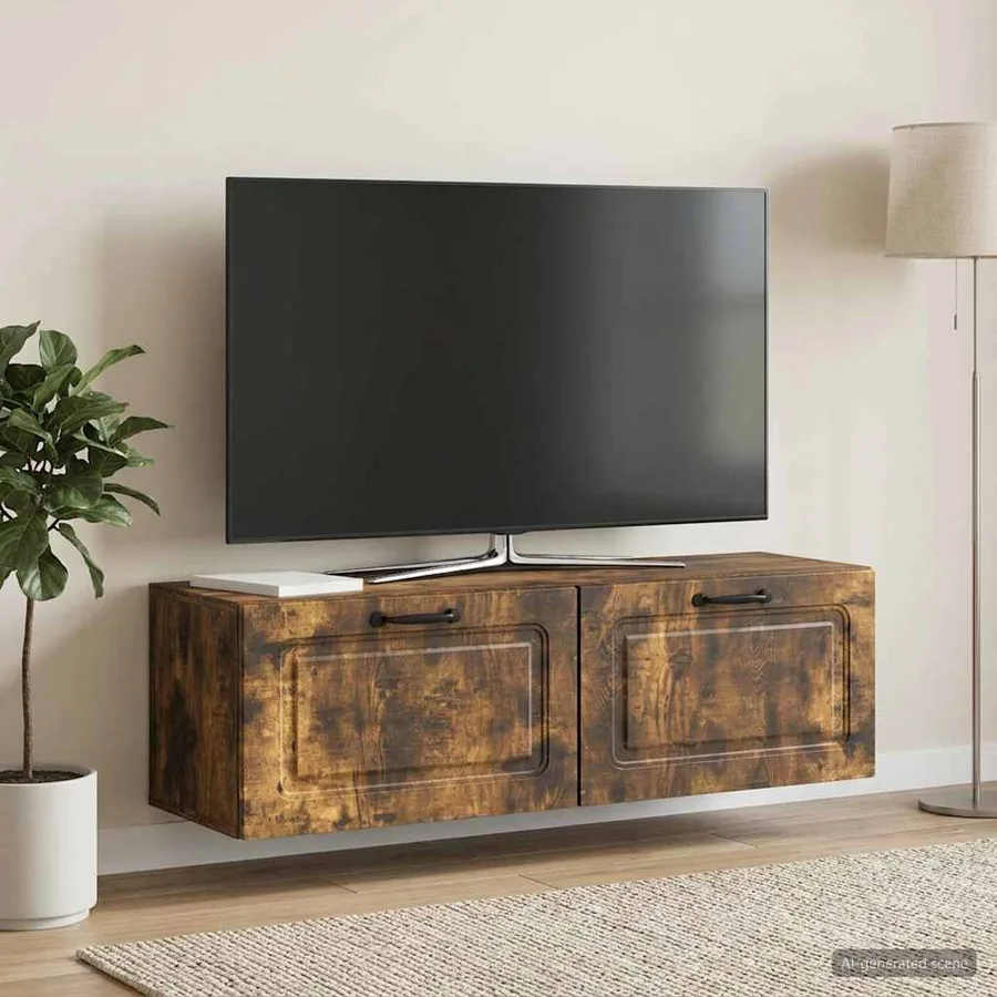 Meuble TV mural Chêne fumé 98 x 31 x 30 cm Bois d'ingénierie - 4