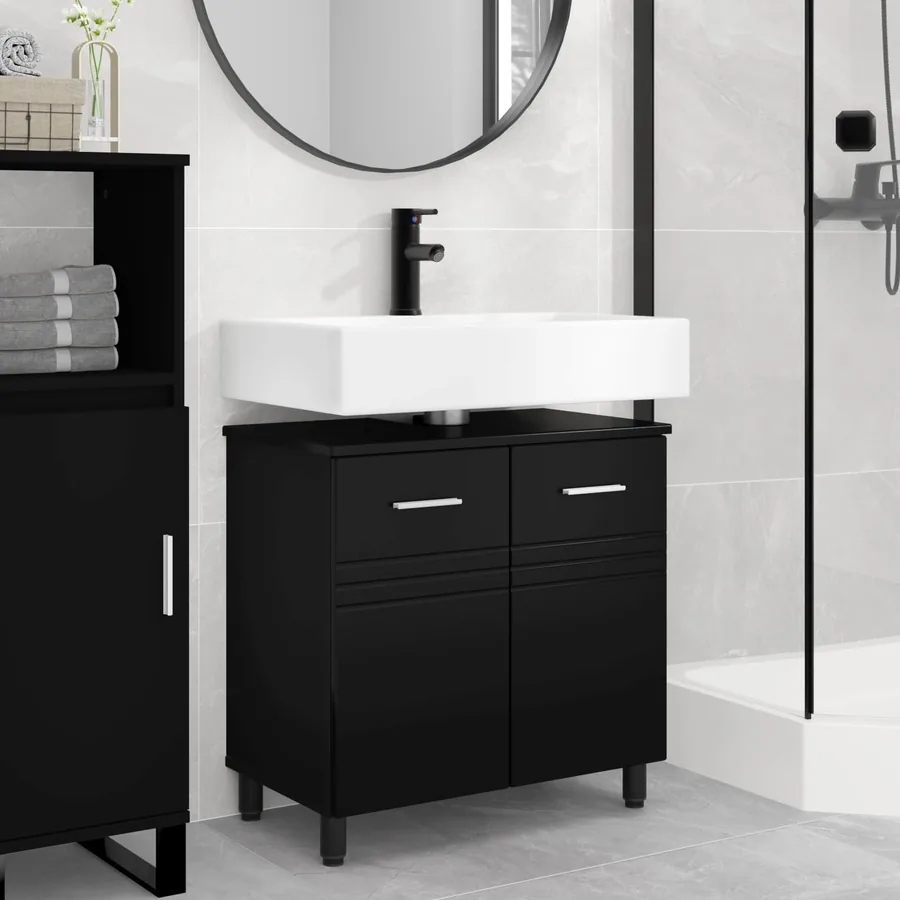 Unité de vanité de salle de bain Noir 60 x 35 x 60 cm