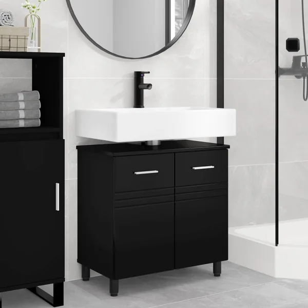 Unité de vanité de salle de bain Noir 60 x 35 x 60 cm