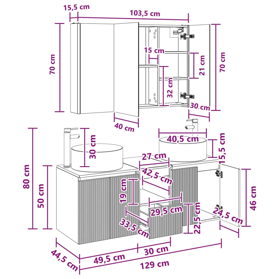 Ensemble d'armoire de salle de bain 4 pcs Bois ancien - 14