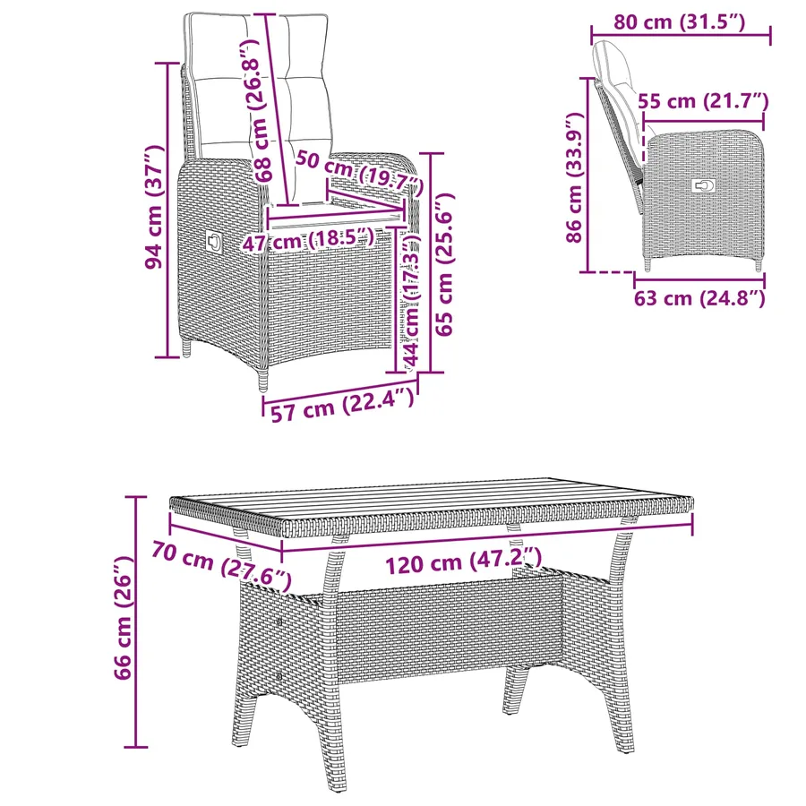 Ensemble de repas extérieur 5 pcs Noir polyrotin - 12
