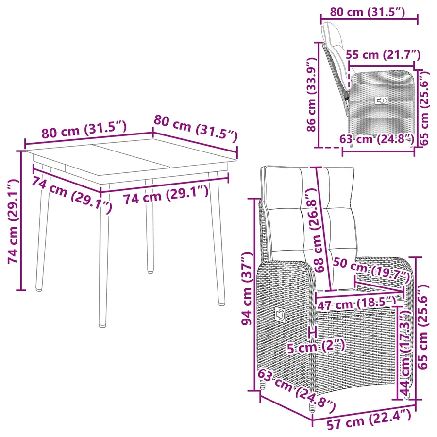 Ensemble de Tables Basses avec coussin avec oreiller 5 pcs Noir - 11