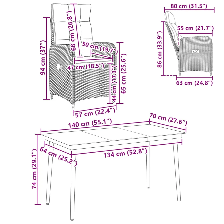 Ensemble de Tables Basses avec coussin avec oreiller 5 pcs Noir - 11