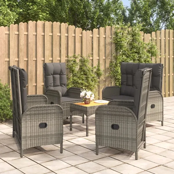 Ensemble à manger de jardin 5 pcs coussins gris résine tressée
