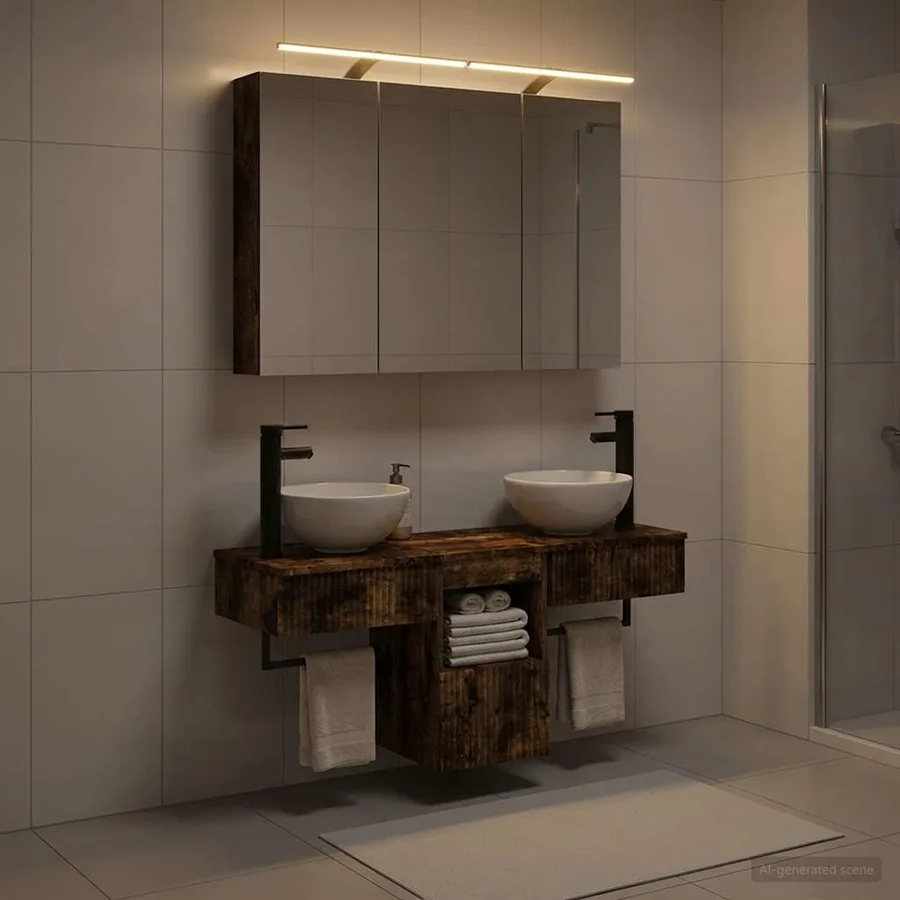 Ensemble d'armoire de salle de bain 4 pcs Chêne fumé - 4